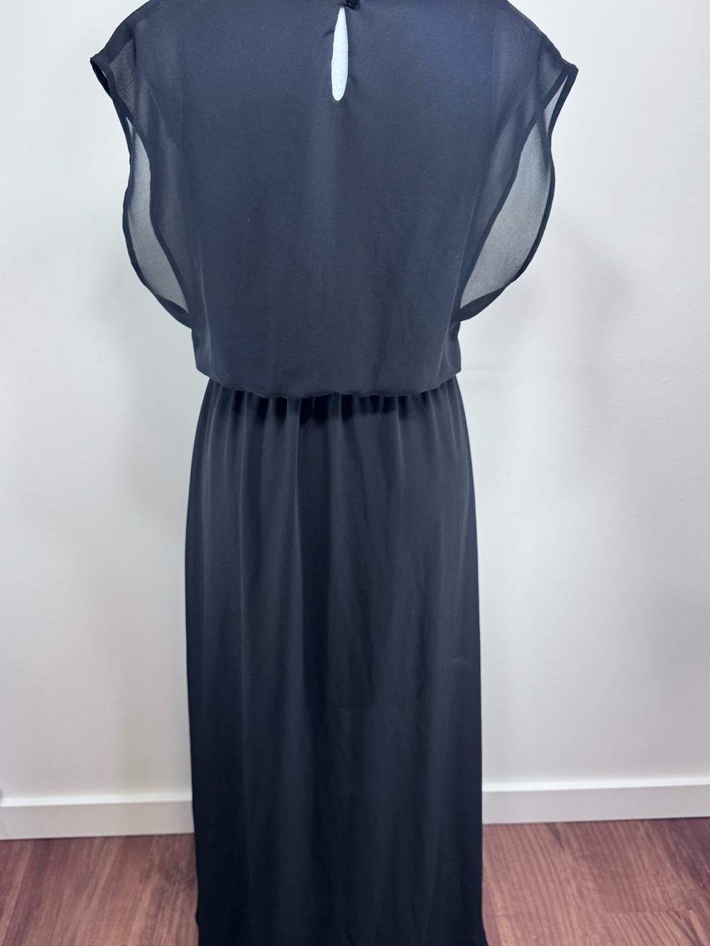 Lush Sheer Overlay Maxi Formal Side Slits Dress Black Size Medium - Picture 4 of 5